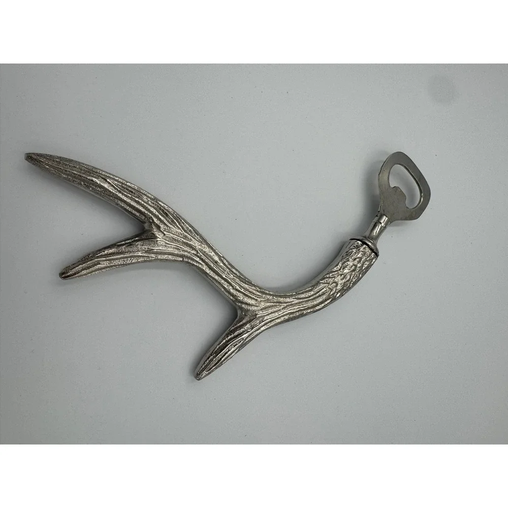 Silver Antler Handle‎ Bottle Opener Rustic Lodge Deer Horn Metal Bar Tool
